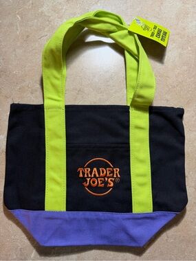 Trader Joe's Halloween Mini Canvas Tote Bag Black Lime Purple Orange NWT
